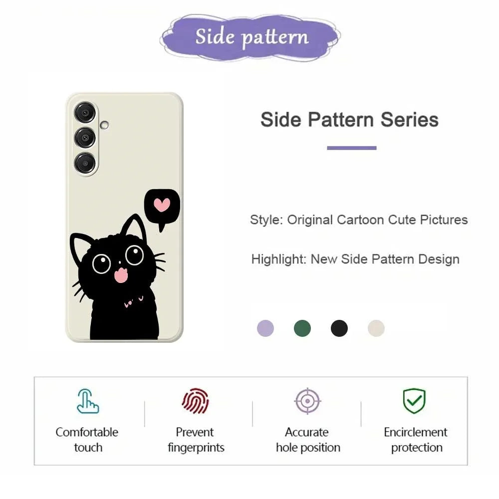 For Samsung Galaxy S26 Case Love Black Cat Pattern Printing Straight Edge TPU Phone Back Cover - Beige - 2