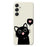 For Samsung Galaxy S26+ Case Love Black Cat Pattern Printing Straight Edge TPU Phone Back Cover - Beige - 1