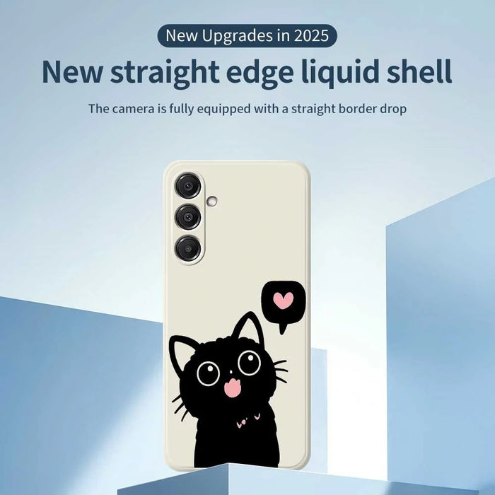 For Samsung Galaxy S26+ Case Love Black Cat Pattern Printing Straight Edge TPU Phone Back Cover - Beige - 3
