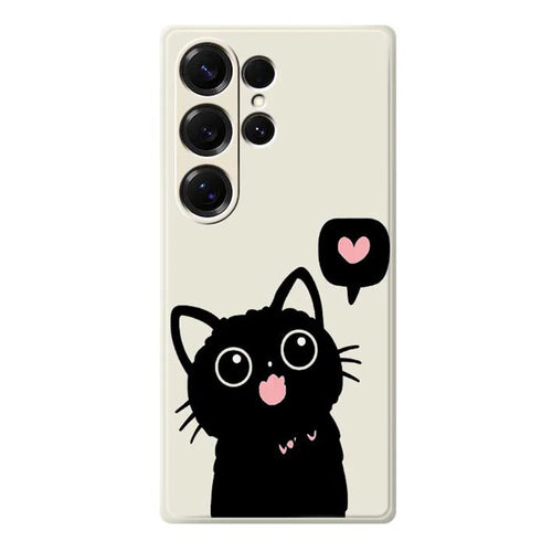 For Samsung Galaxy S26 Ultra Case Love Black Cat Pattern Printing Straight Edge TPU Phone Back Cover - Beige - 1