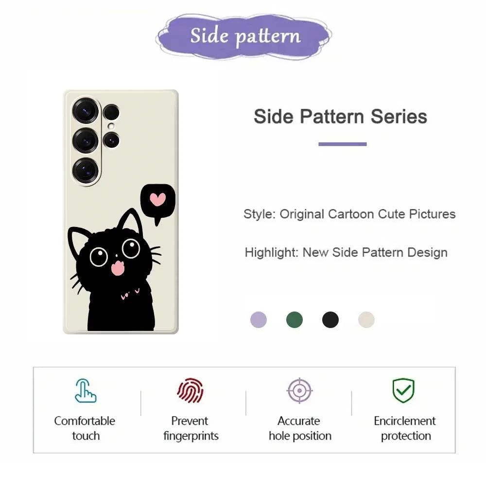 For Samsung Galaxy S26 Ultra Case Love Black Cat Pattern Printing Straight Edge TPU Phone Back Cover - Beige - 2