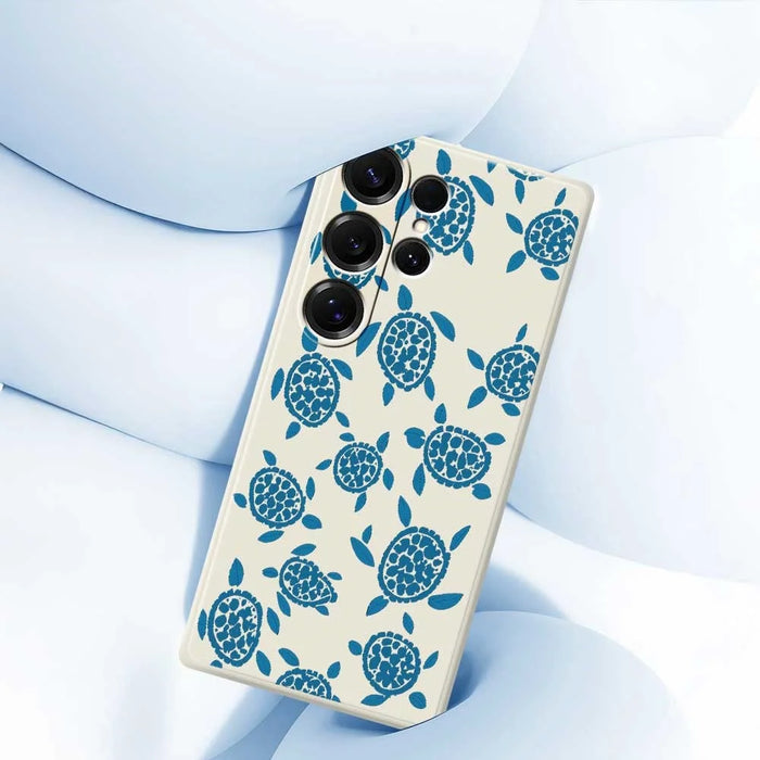 For Samsung Galaxy S26 Ultra Case Blue Turtle Pattern Printing Straight Edge TPU Phone Back Cover - Beige - 5