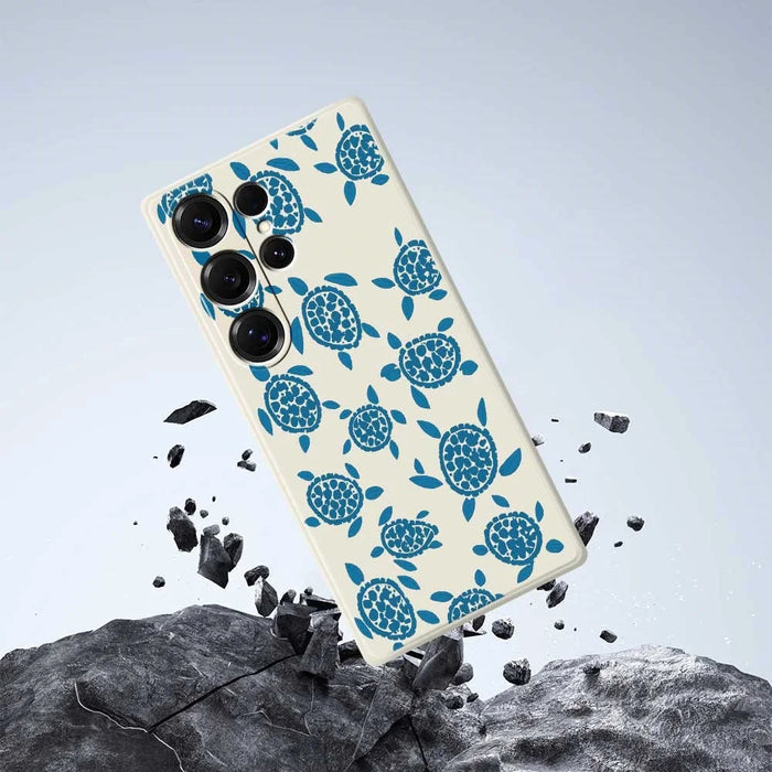 For Samsung Galaxy S26 Ultra Case Blue Turtle Pattern Printing Straight Edge TPU Phone Back Cover - Beige - 7