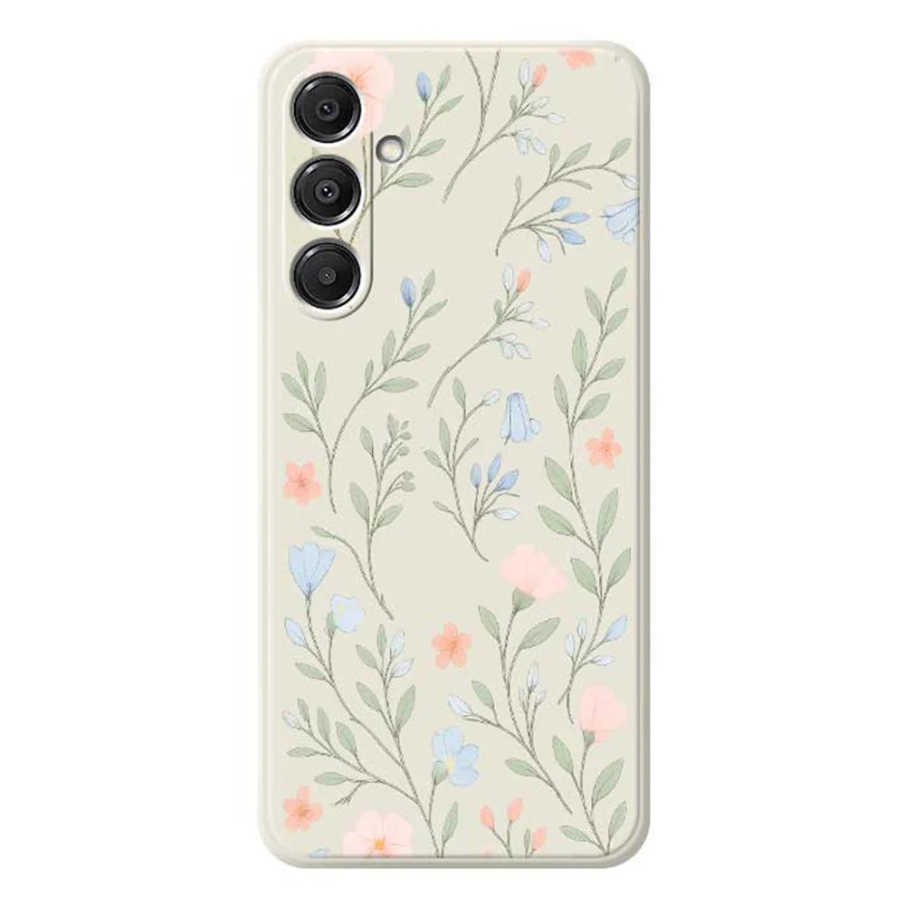 For Samsung Galaxy A57 5G Case Pink Blue Flowers Pattern Printing Straight Edge TPU Phone Back Cover - Beige - 1