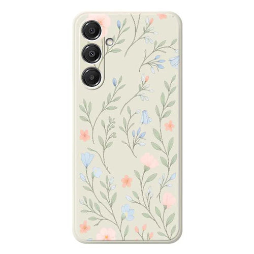 For Samsung Galaxy A57 5G Case Pink Blue Flowers Pattern Printing Straight Edge TPU Phone Back Cover - Beige - 1