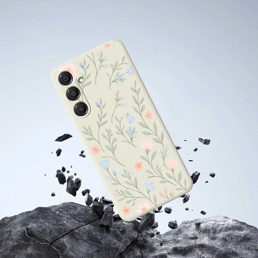 For Samsung Galaxy S26 Case Pink Blue Flowers Pattern Printing Straight Edge TPU Phone Back Cover - Beige - 7