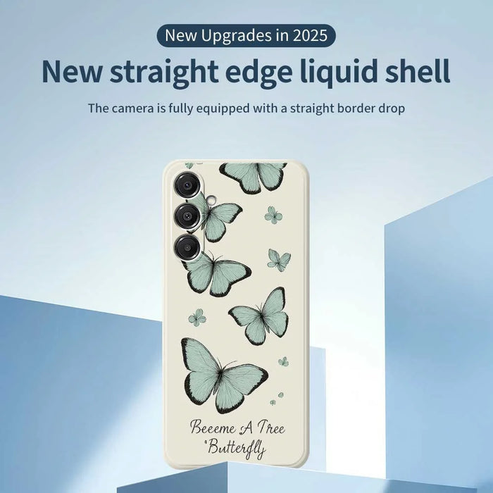 For Samsung Galaxy A57 5G Case Green Butterfly Pattern Printing Straight Edge TPU Phone Back Cover - Beige - 3