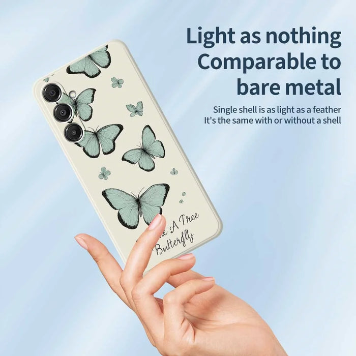 For Samsung Galaxy A57 5G Case Green Butterfly Pattern Printing Straight Edge TPU Phone Back Cover - Beige - 4