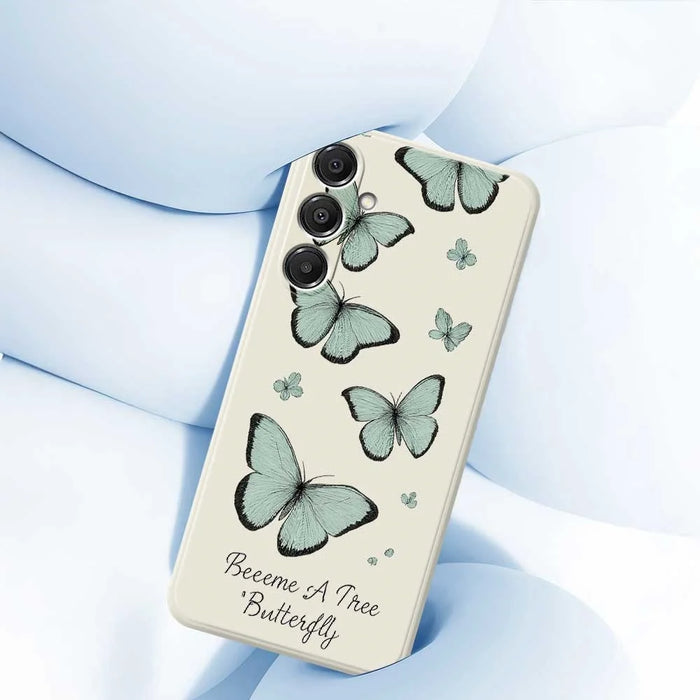 For Samsung Galaxy A57 5G Case Green Butterfly Pattern Printing Straight Edge TPU Phone Back Cover - Beige - 5