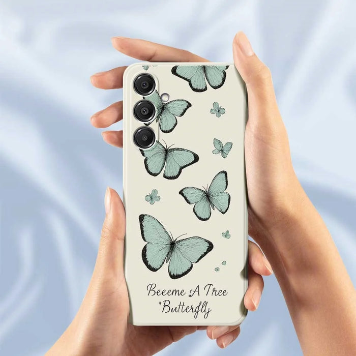 For Samsung Galaxy A57 5G Case Green Butterfly Pattern Printing Straight Edge TPU Phone Back Cover - Beige - 6