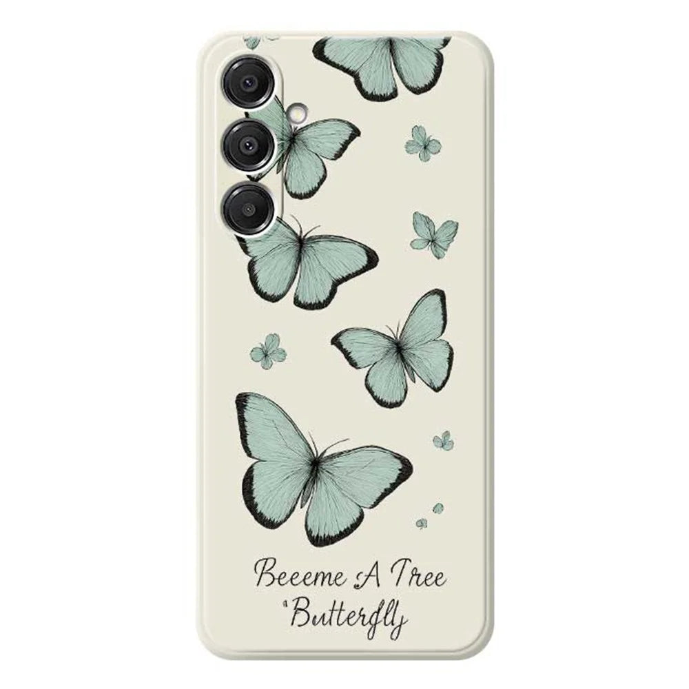 For Samsung Galaxy S26 Case Green Butterfly Pattern Printing Straight Edge TPU Phone Back Cover - Beige - 1