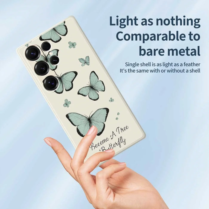 For Samsung Galaxy S26 Ultra Case Green Butterfly Pattern Printing Straight Edge TPU Phone Back Cover - Beige - 4