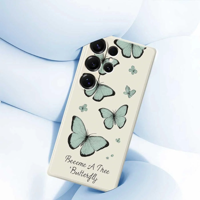 For Samsung Galaxy S26 Ultra Case Green Butterfly Pattern Printing Straight Edge TPU Phone Back Cover - Beige - 5