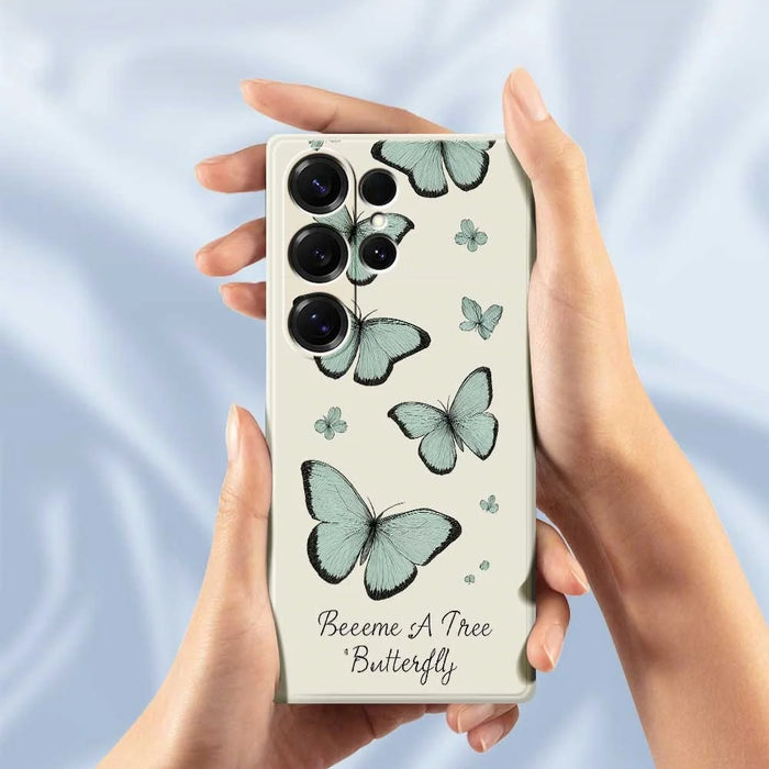 For Samsung Galaxy S26 Ultra Case Green Butterfly Pattern Printing Straight Edge TPU Phone Back Cover - Beige - 6