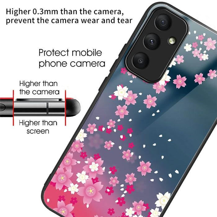 For Samsung Galaxy A57 5G Case Pattern Printing Tempered Glass TPU Drop-Proof Phone Cover - Pink Florals - 2