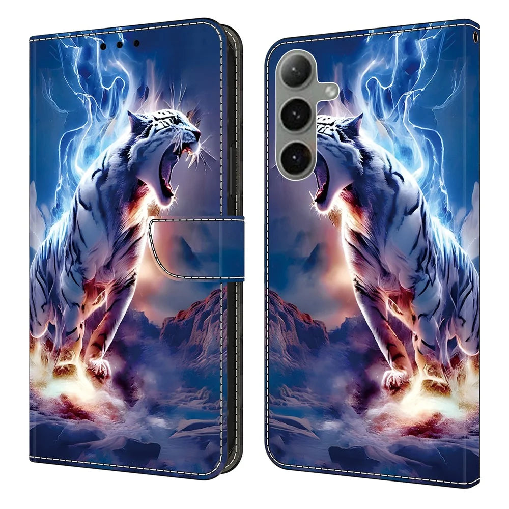For Samsung Galaxy A57 5G Leather Case Pattern Printing Wallet Stand Anti Drop Phone Cover - Thunder Tiger - 1