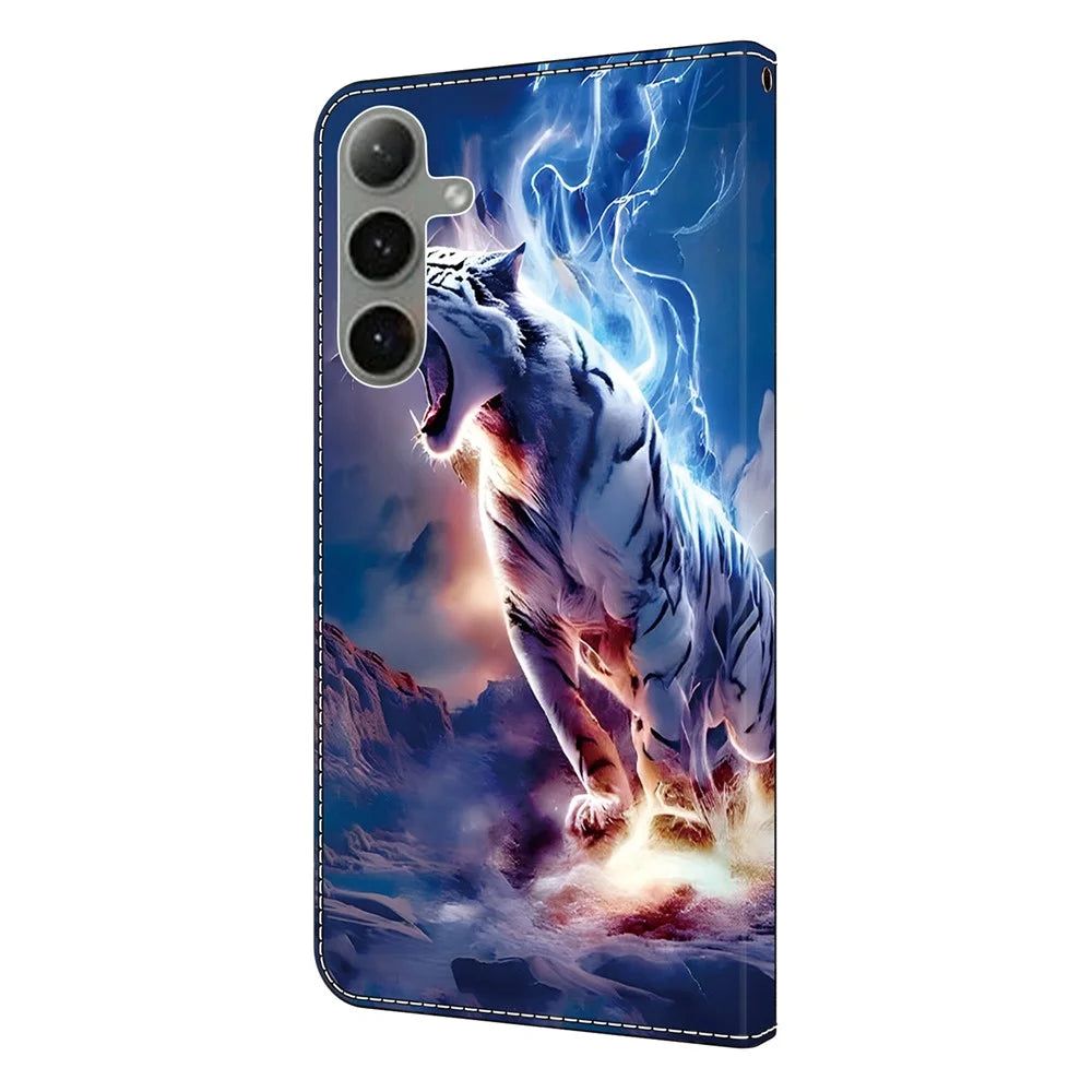 For Samsung Galaxy A57 5G Leather Case Pattern Printing Wallet Stand Anti Drop Phone Cover - Thunder Tiger - 7