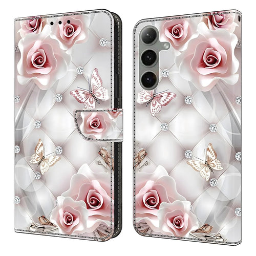 For Samsung Galaxy S26+ Leather Case Pattern Printing Wallet Stand Anti Drop Phone Cover - Pink Butterfly - 1