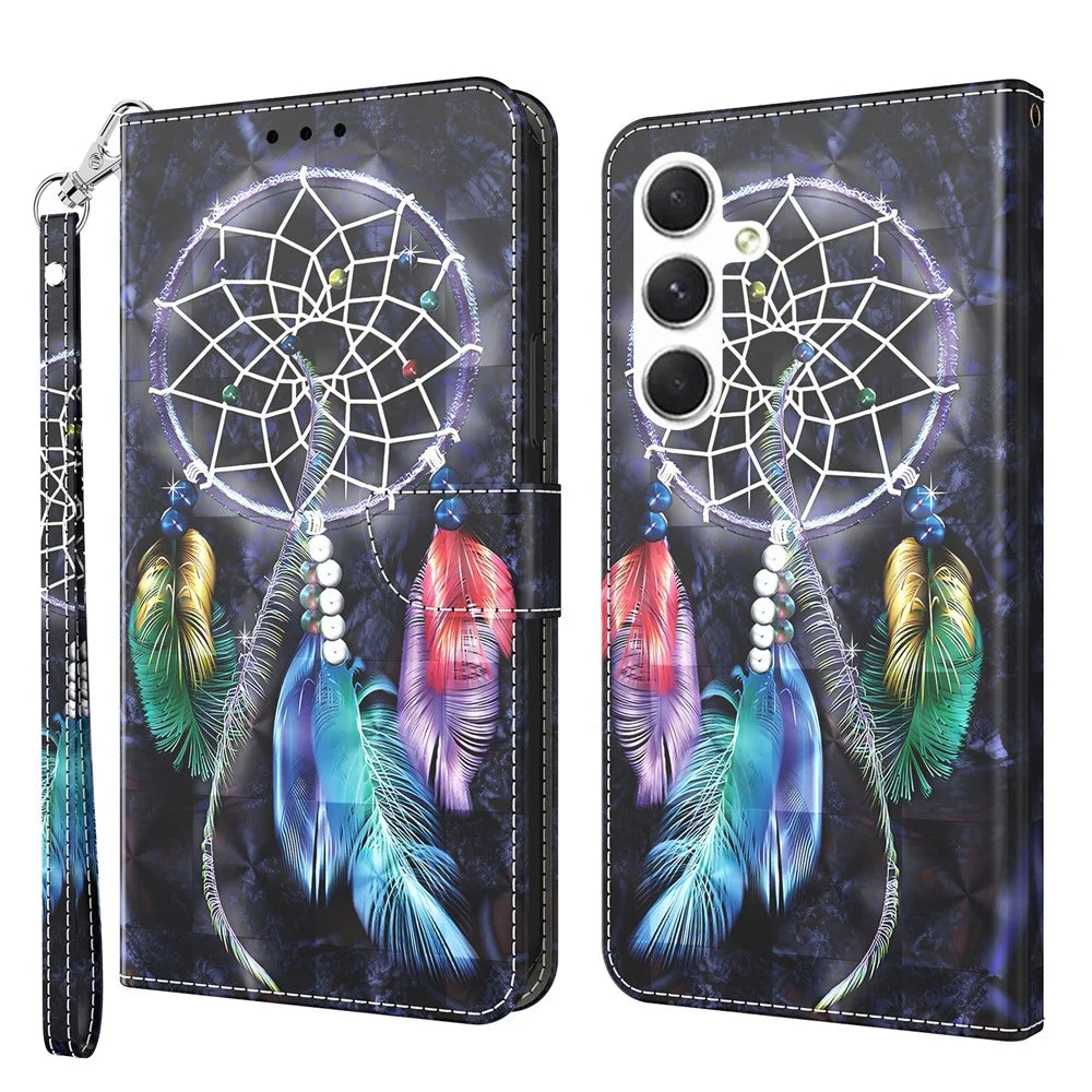 For Samsung Galaxy A57 5G Case Stand Pattern Printing Leather Phone Cover - Dream Catcher - 1
