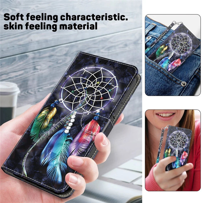 For Samsung Galaxy A57 5G Case Stand Pattern Printing Leather Phone Cover - Dream Catcher - 5