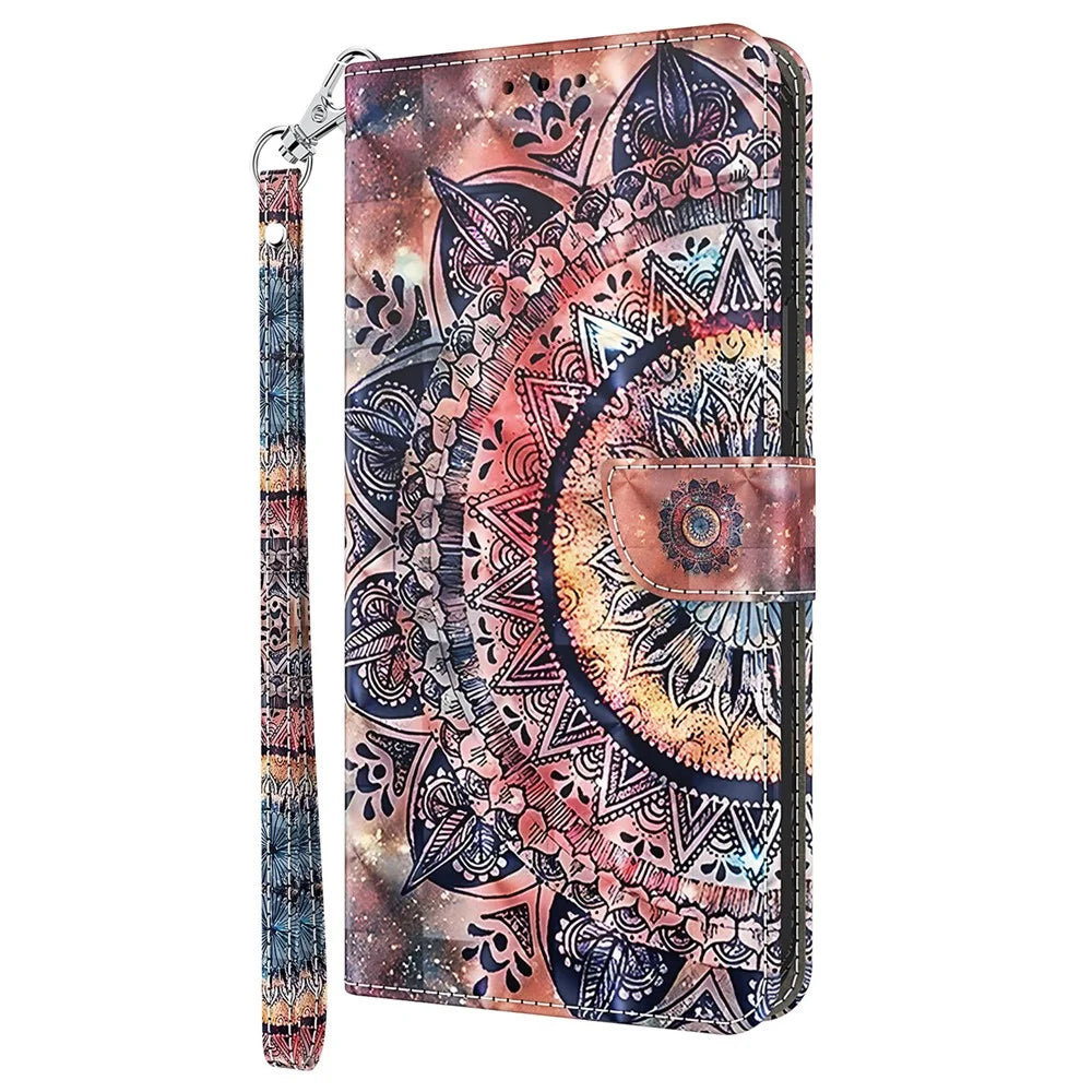 For Samsung Galaxy S26 Case Stand Pattern Printing Leather Phone Cover - Color Mandala - 6