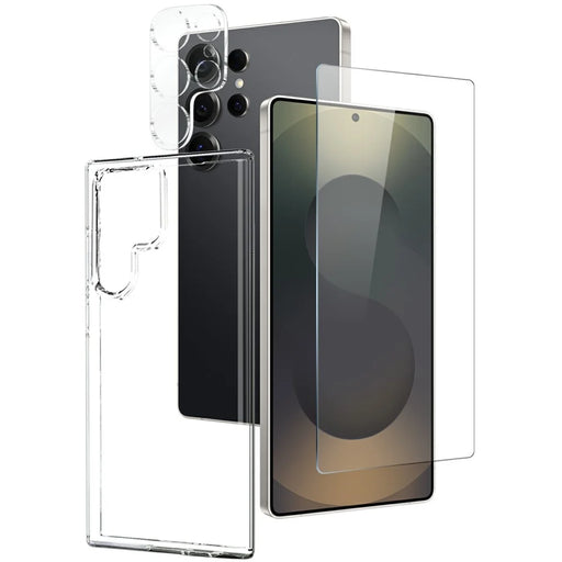 NORTHJO For Samsung Galaxy S25 Ultra TPU Phone Case + Tempered Glass Film + Camera Lens Protector (Support Fingerprint Unlock) - Transparent - 1