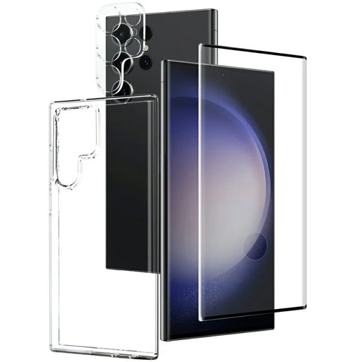 NORTHJO For Samsung Galaxy S23 Ultra TPU Phone Case + Tempered Glass Film + Camera Lens Protector (Support Fingerprint Unlock) - Transparent - 1