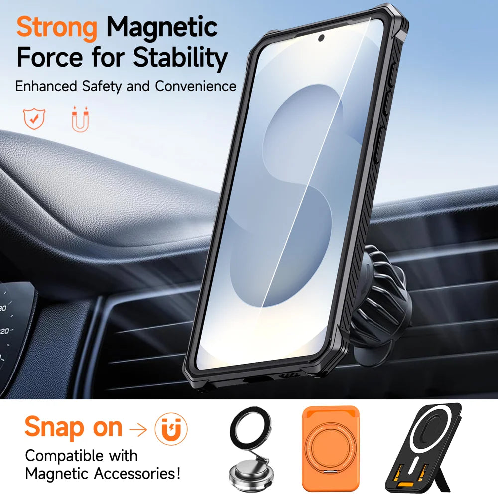 For Samsung Galaxy S26+ Magnetic Case TPU + PC Kickstand Phone Cover Drop Protection - Orange - 2