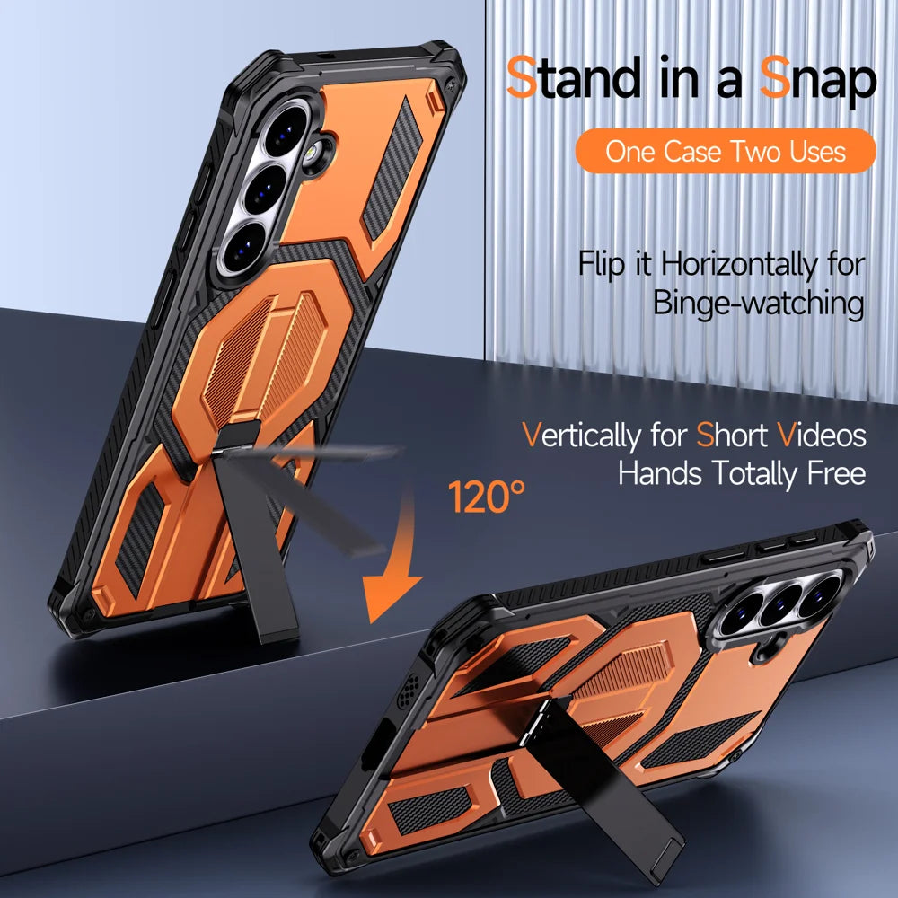 For Samsung Galaxy S26+ Magnetic Case TPU + PC Kickstand Phone Cover Drop Protection - Orange - 7