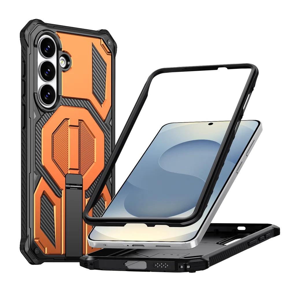 For Samsung Galaxy S26 Magnetic Case TPU + PC Kickstand Phone Cover Drop Protection - Orange - 1