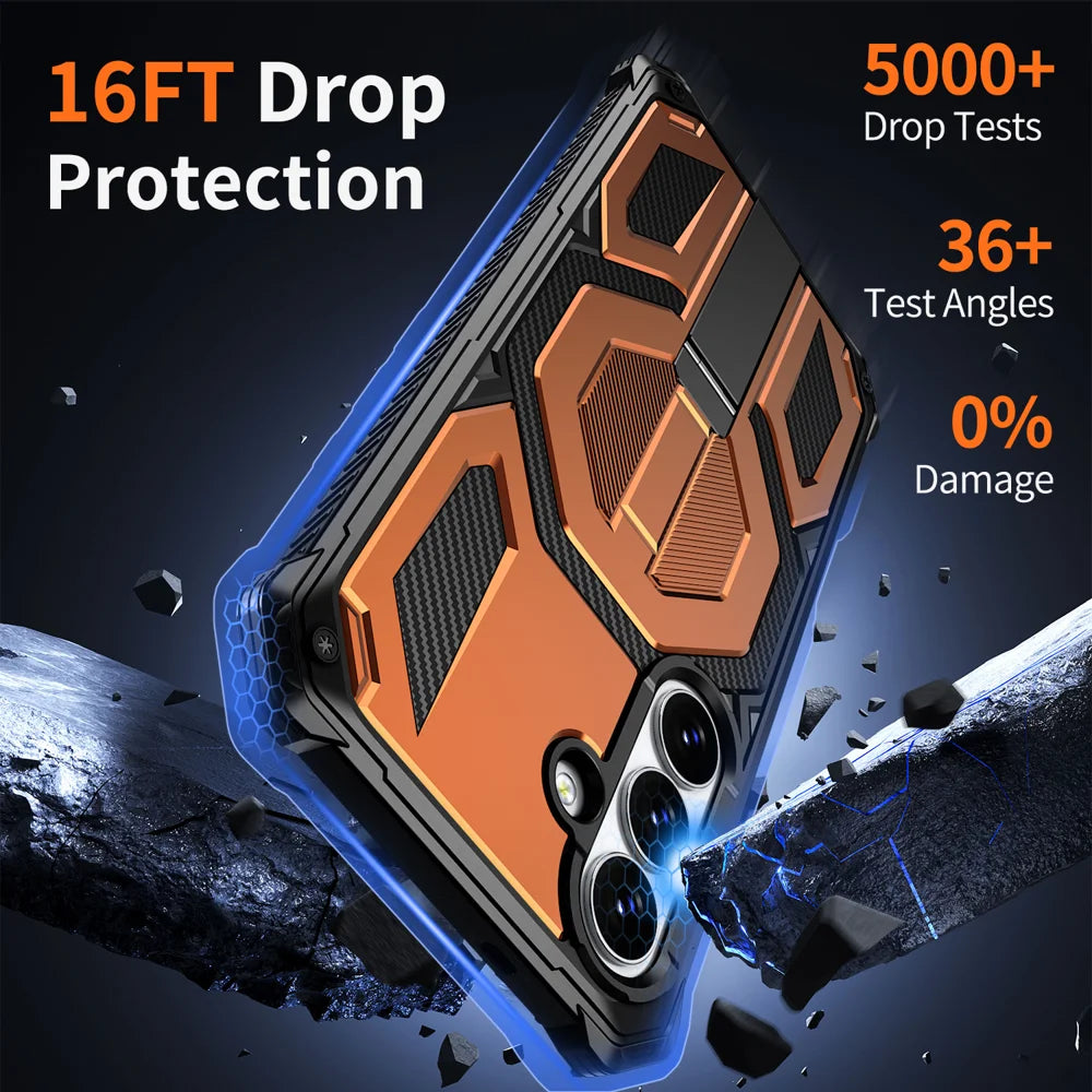 For Samsung Galaxy S26 Magnetic Case TPU + PC Kickstand Phone Cover Drop Protection - Orange - 3