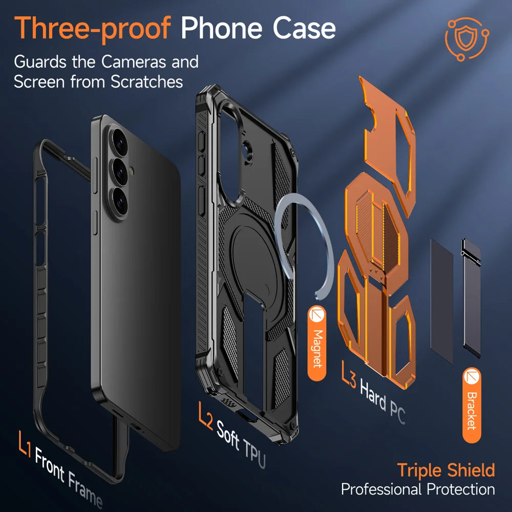 For Samsung Galaxy S26 Magnetic Case TPU + PC Kickstand Phone Cover Drop Protection - Orange - 4
