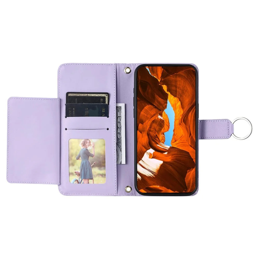 For Samsung Galaxy S26+ Case Ring Buckle Wallet Stand Rhombus Crossbody Leather Mobile Cover - Purple - 3