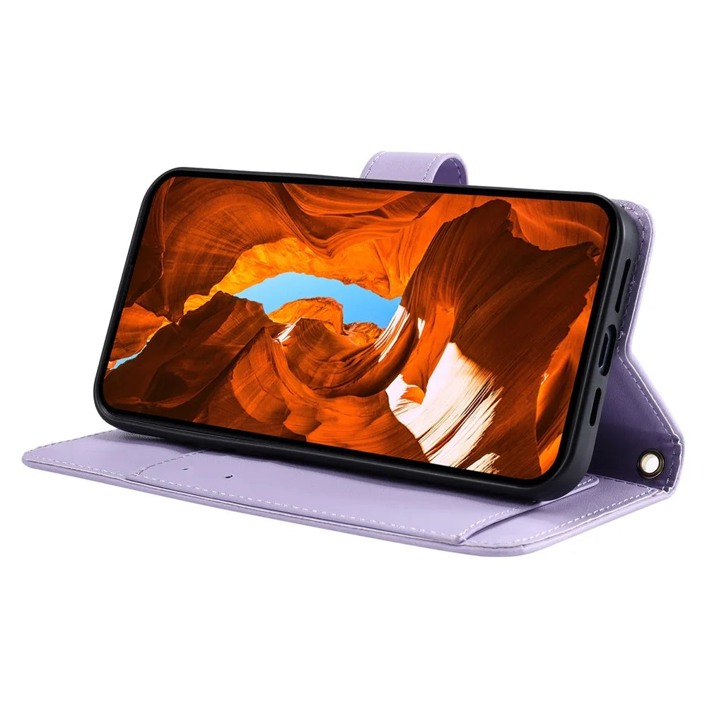For Samsung Galaxy S26+ Case Ring Buckle Wallet Stand Rhombus Crossbody Leather Mobile Cover - Purple - 4