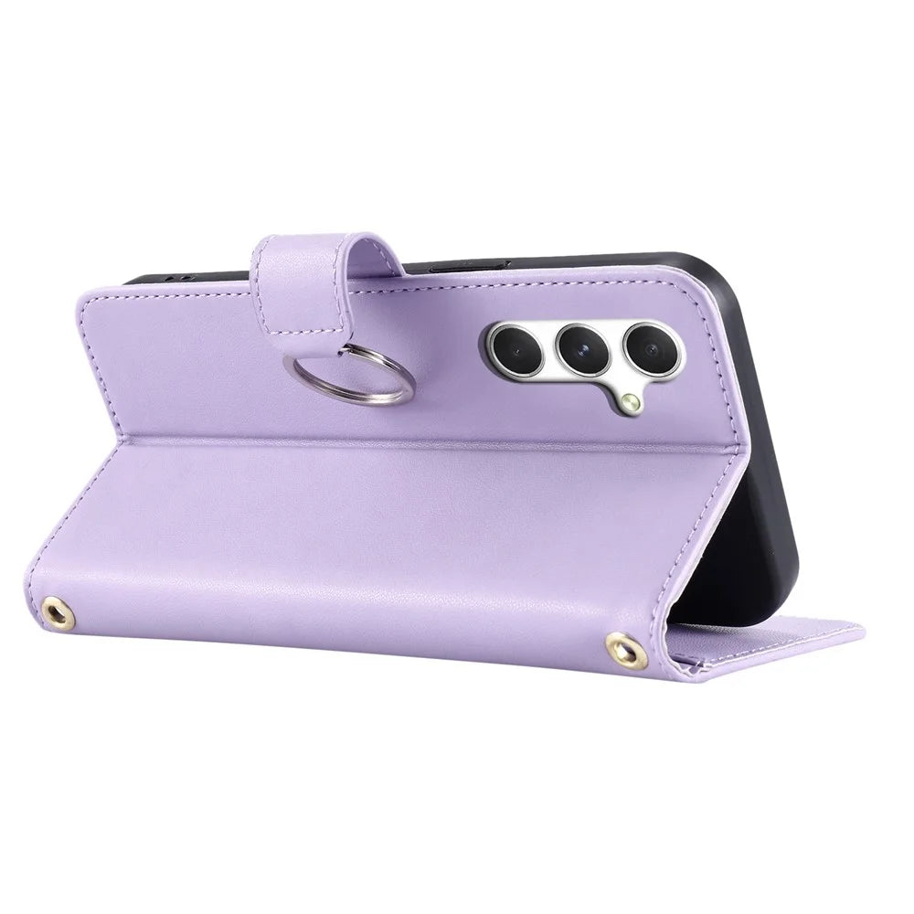 For Samsung Galaxy S26+ Case Ring Buckle Wallet Stand Rhombus Crossbody Leather Mobile Cover - Purple - 5