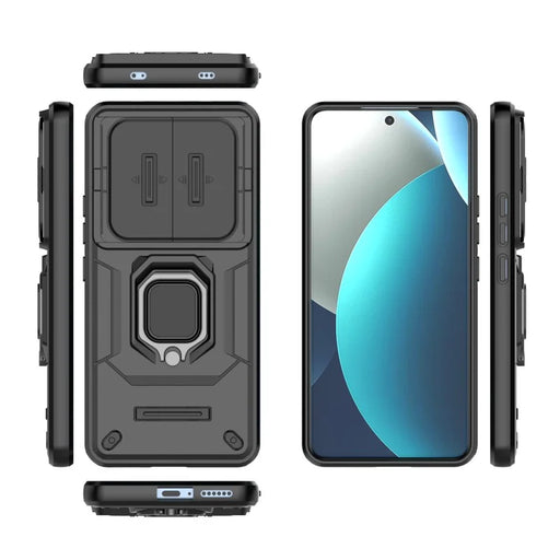 WANLONFENG For Xiaomi Redmi Note 15 4G (Global) Case  ZDX Series PC TPU Kickstand Phone Back Case with Lens Cover + Tempered Glass - Black - 2