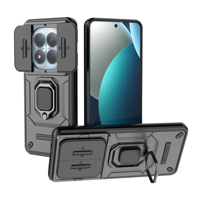 WANLONFENG For Xiaomi Redmi Note 15 4G (Global) Case  ZDX Series PC TPU Kickstand Phone Back Case with Lens Cover + Tempered Glass - Black - 3