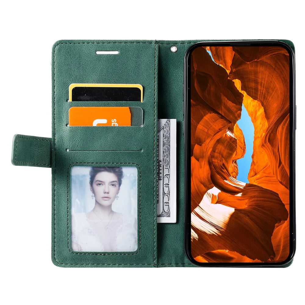 For Samsung Galaxy S26 Case Imprinted Lines PU Leather Splicing Wallet Phone Cover - Green - 2