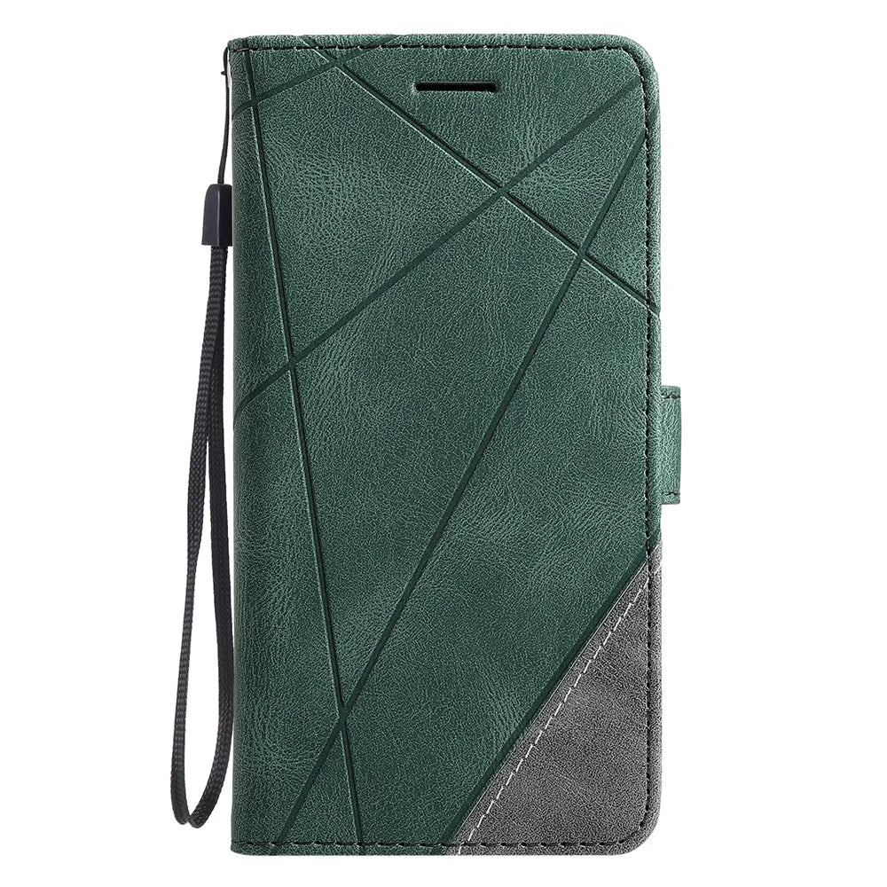 For Samsung Galaxy S26 Case Imprinted Lines PU Leather Splicing Wallet Phone Cover - Green - 7