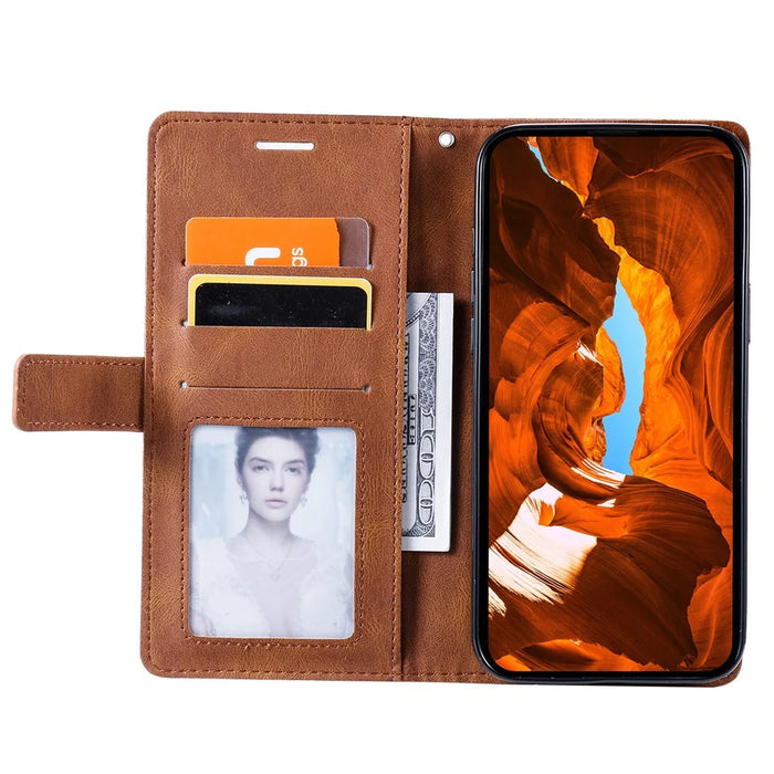 For Samsung Galaxy S26+ Case Imprinted Lines PU Leather Splicing Wallet Phone Cover - Brown - 2