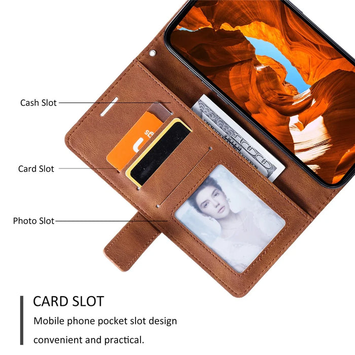 For Samsung Galaxy S26+ Case Imprinted Lines PU Leather Splicing Wallet Phone Cover - Brown - 5