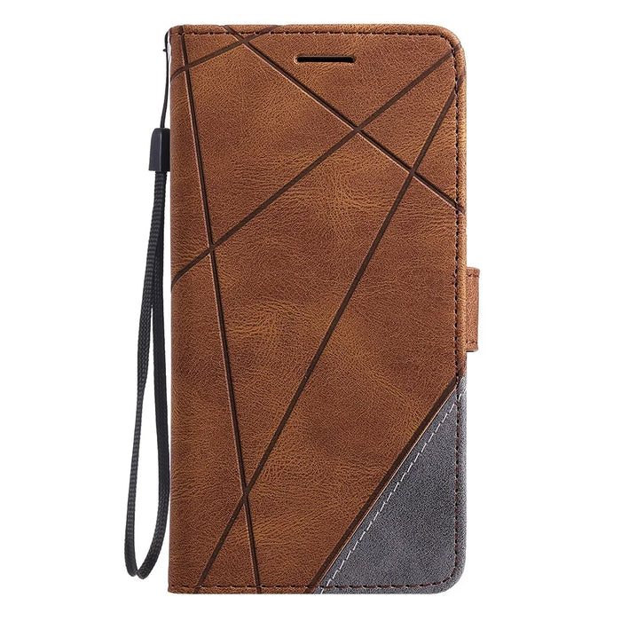 For Samsung Galaxy S26+ Case Imprinted Lines PU Leather Splicing Wallet Phone Cover - Brown - 7
