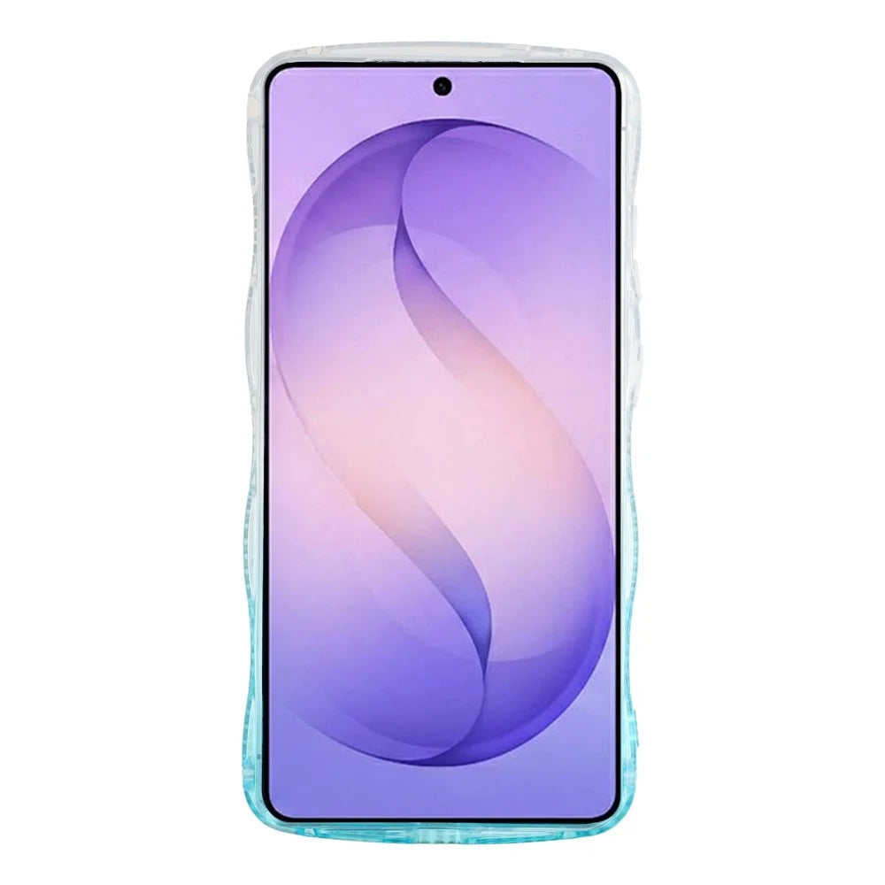 For Samsung Galaxy S26 Ultra Case Rhinestone Decor Wave Frame TPU Phone Cover with Leopard Print Glitter Card  /  Lens Film - Gradient Blue - 3