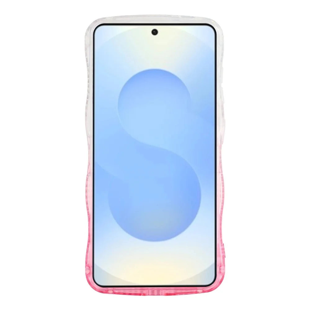 For Samsung Galaxy S26+ Case Rhinestone Decor Wave Frame TPU Phone Cover with Leopard Print Glitter Card  /  Lens Film - Gradient Pink - 2