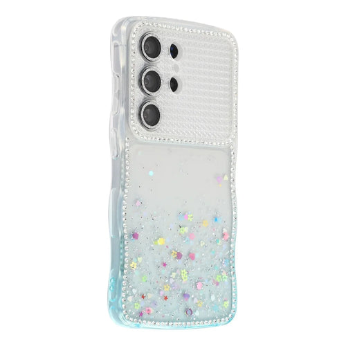 For Samsung Galaxy S26 Ultra Case Glitter Epoxy Design TPU Phone Cover with Sparkly Rhinestone Decor Wave Frame - Gradient Blue - 1