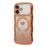For iPhone 17 Magnetic Case Electroplated Wave Frame Rhinestone Decor TPU PC Phone Cover with Love Glitter Paper - Orange - 2