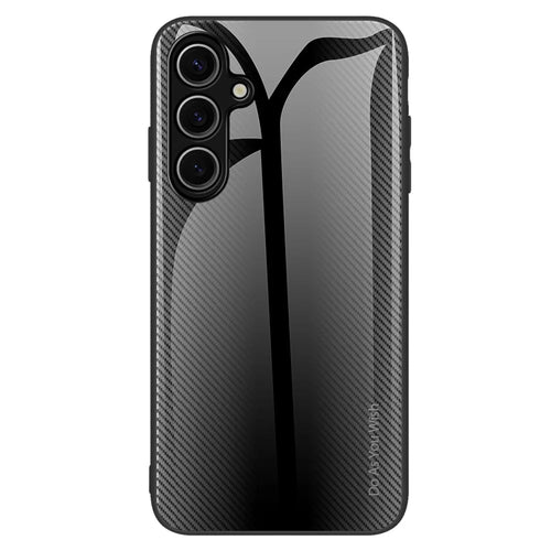 For Samsung Galaxy A57 5G Case Carbon Fiber Texture Tempered Glass+TPU Phone Cover - Black - 1