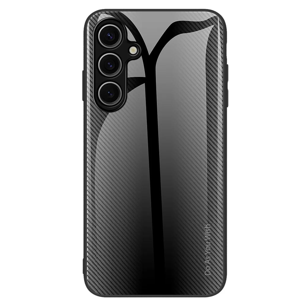 For Samsung Galaxy S26 Case Carbon Fiber Texture Tempered Glass+TPU Phone Cover - Black - 1