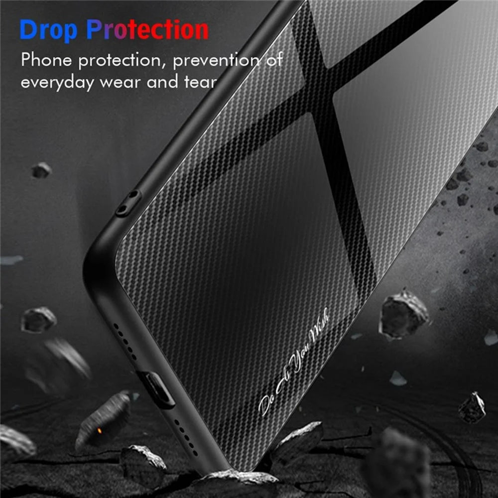 For Samsung Galaxy S26 Case Carbon Fiber Texture Tempered Glass+TPU Phone Cover - Black - 2