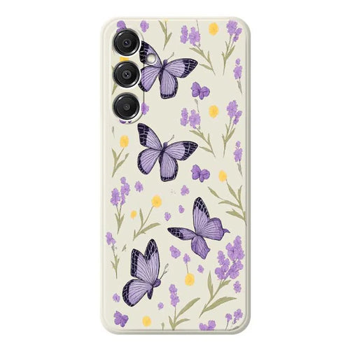 For Samsung Galaxy A57 5G Case Purple Butterflies Pattern Printing Straight Edge TPU Phone Back Cover - Beige - 1